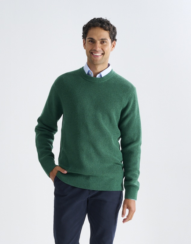 3 Wise Men - 3 Wise Men Drake Crew Neck Wool Blend Knit - Green