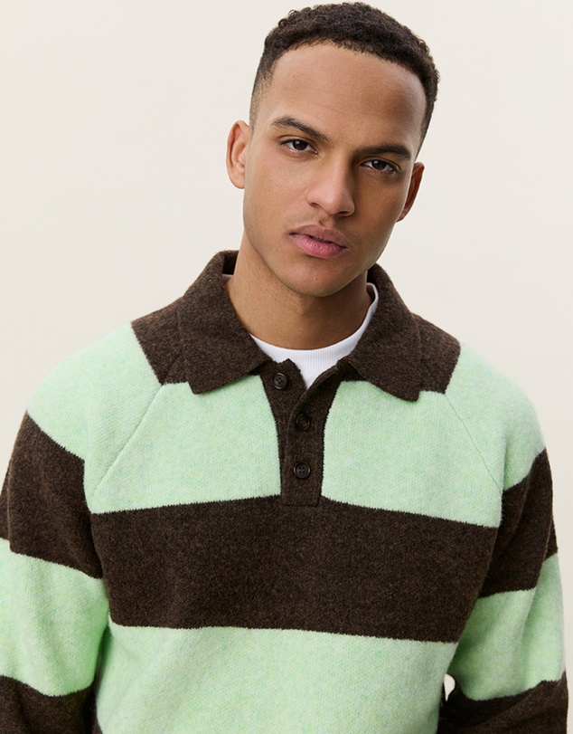 Les Deux - Striped Melange Knitted Polo