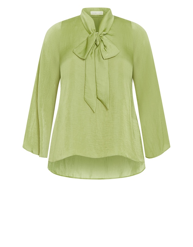 City Chic - Plus size Mahalia Neck Tie Top - matcha
