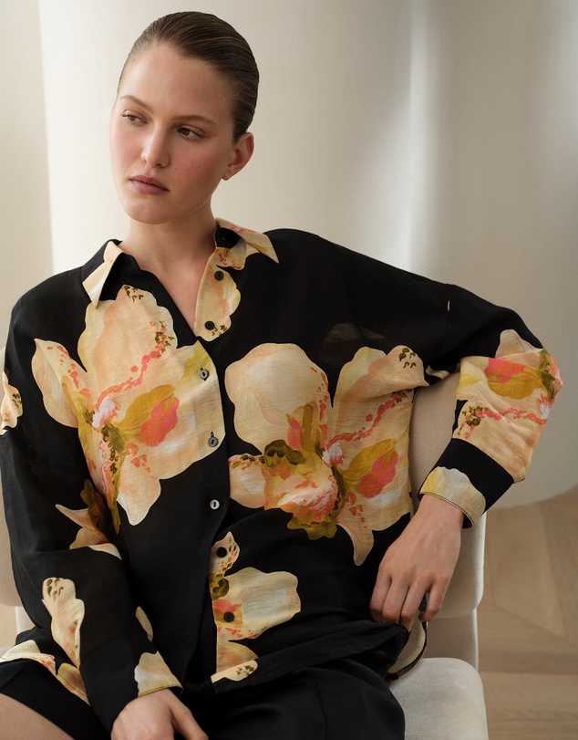 Trenery - Caelia Linen Silk Relaxed Shirt in Black