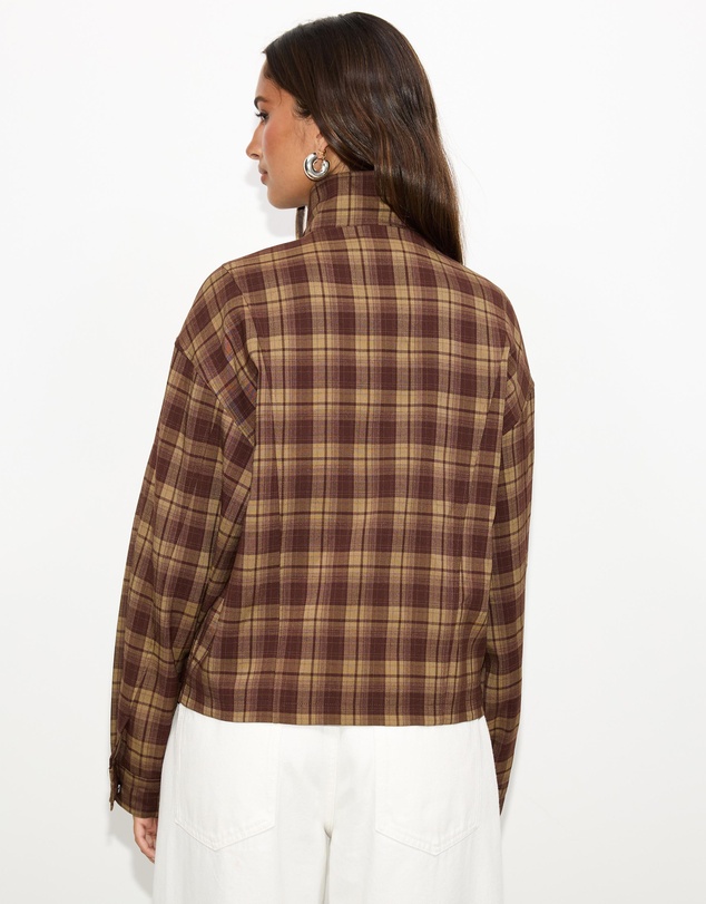 Dazie - Isla Funnel Neck Check Bomber Jacket