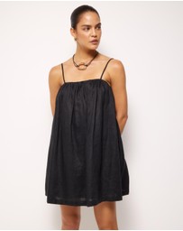 AERE - Liv Linen Gathered Neckline Mini Dress