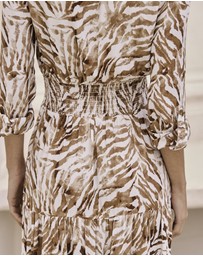 Sosandar - Zebra Print Shirred Waist Shirt Dress