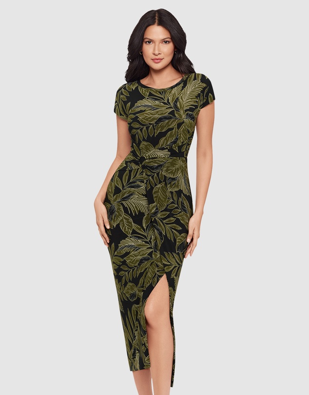 Miraclesuit Shapewear - Olive Branch Loki Cinched Wrap Waist Midi Shaping Dress