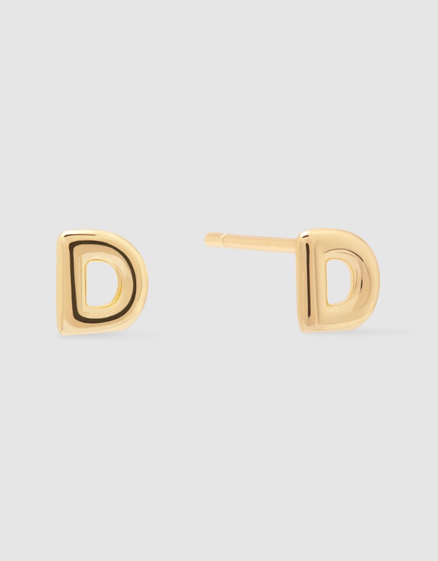 Wanderlust + Co - Alphabet Bubble Gold Stud Earrings - Letter D