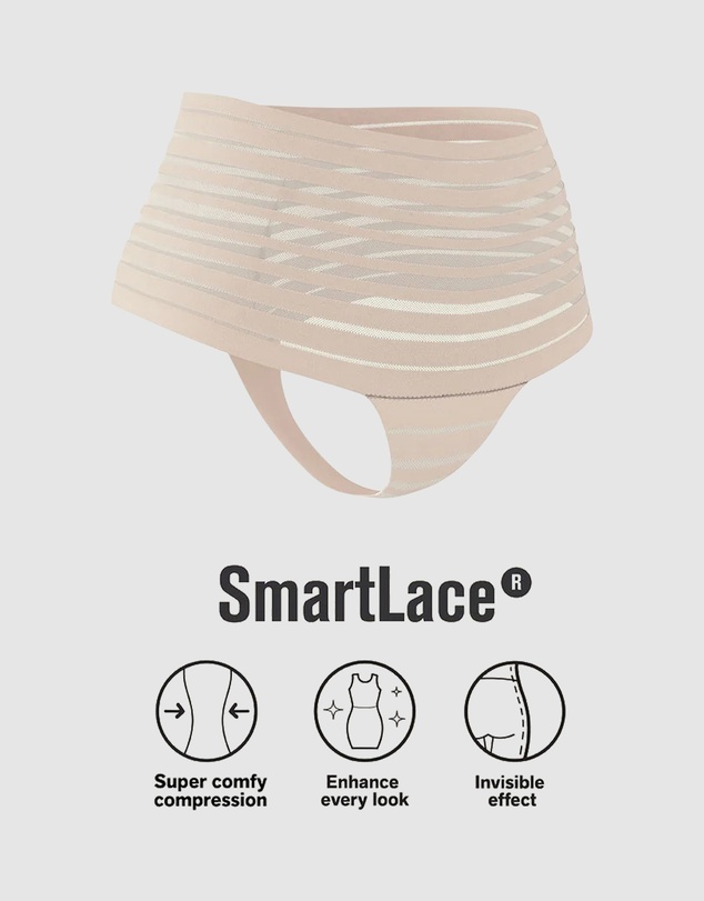 Leonisa - Sheer Stripe Tummy Compression High Waist Thong