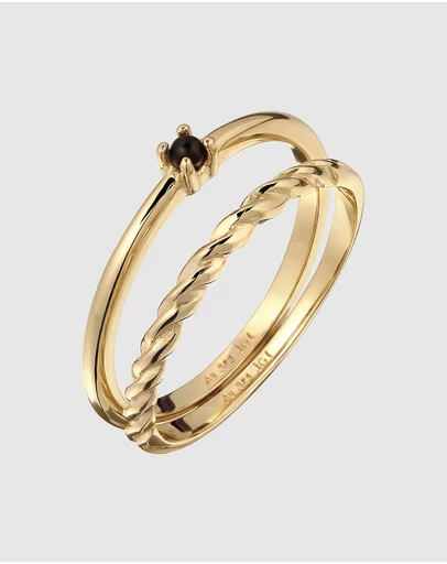 Elli Jewelry - Black Pearl Ring Set in Gold-Plated 925 Sterling Silver