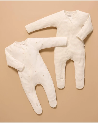 Purebaby - 2 Pack Zip Growsuit-Babies