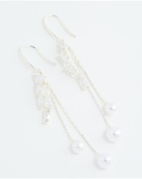Lovisa - Silver Plated Cubic Zirconia Pearl Leaf Drop Hook Earrings