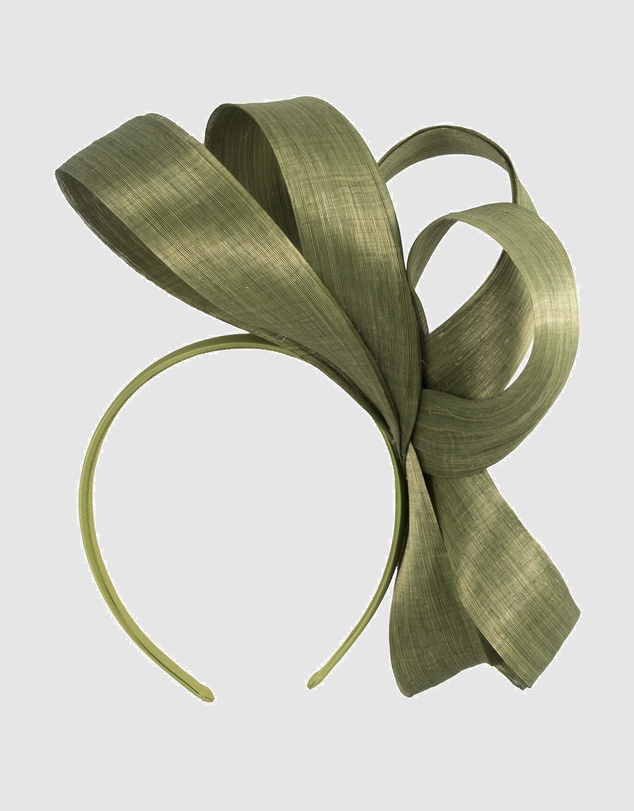 Fillies Collection - Olive Silk Abaca Loops Racing Fascinator