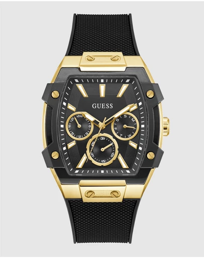GUESS - GUESS Phoenix Mens Black Gold Tone Multi-function Watch