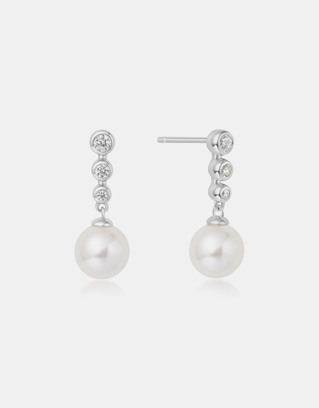Ania Haie - Ania Haie Silver Tennis Beaded Stone Pearl Drop Stud Earrings