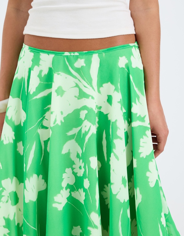 Calli - Aurora Verde Floral Print Asymmetrical Skirt
