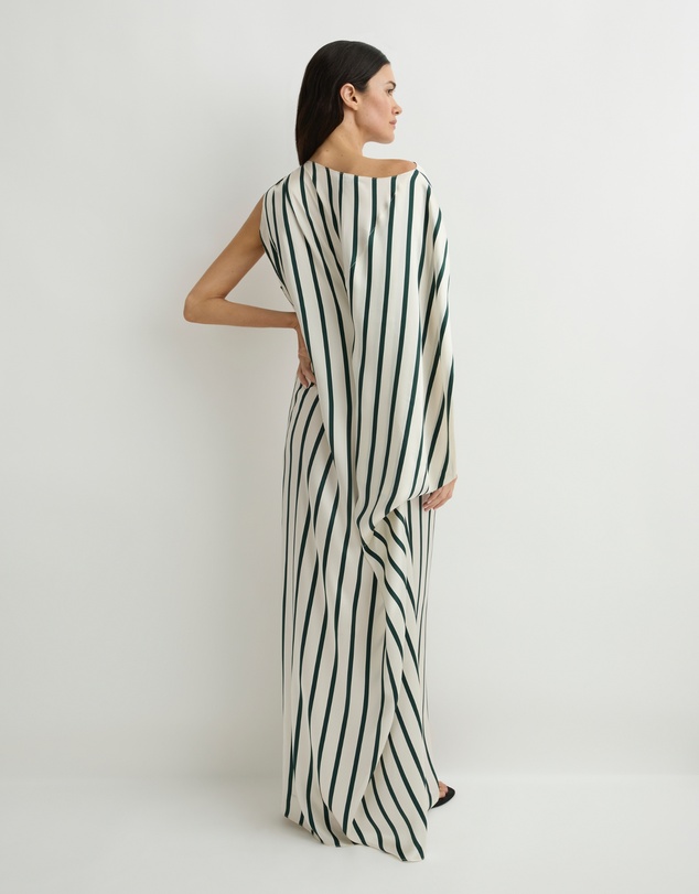 BONDI BORN - Cannes Silk Asymmetric Maxi Dress - Forest Stripe