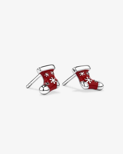 Michael Hill - Christmas Stocking Stud Earrings with Red Enamel in Sterling Silver