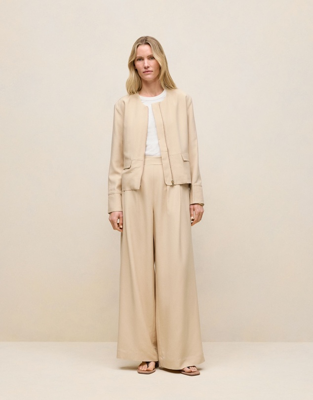Trenery - Soft Collarless Blouson Jacket in Sand