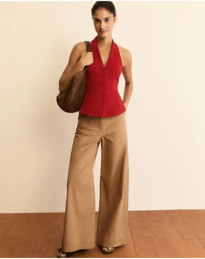 Emme | Max Mara Group - Geranium Red Stretch Cotton Blend Waistcoat