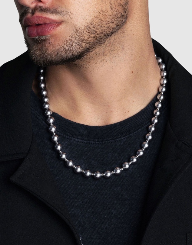 Nialaya Jewellery - 10mm Metallic Pearl Necklace with Silver