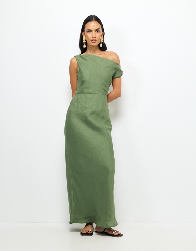 AERE - Fia Linen Draped Off Shoulder Maxi Dress