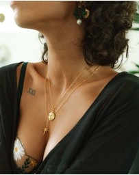 Ottoman Hands - Moon Face Gold Pendant Necklace