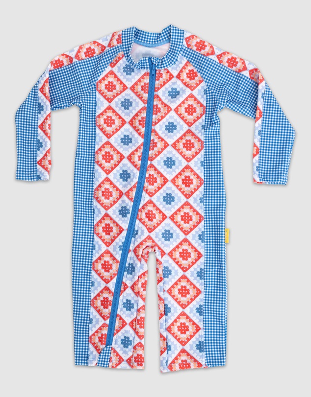 Tyoub - Tyoub Baby Sun-Safe Zip-Up Swimsuit Retro Granny Square