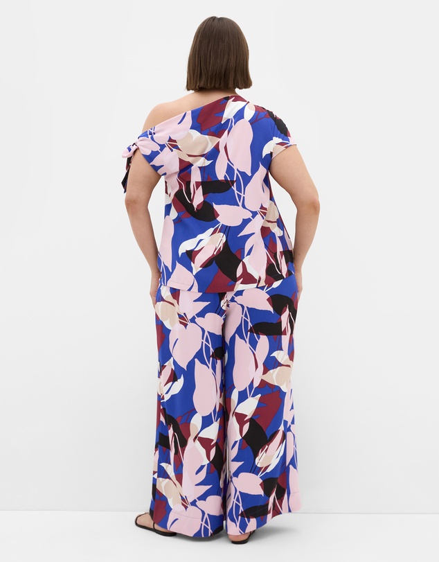 City Chic - Plus size Wild Fern Print Wide Leg Pant - cobalt blue