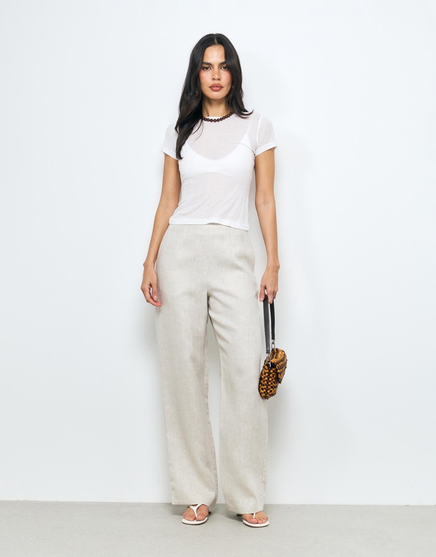 AERE - Elodie Clean Waist Wide Leg Linen Pants