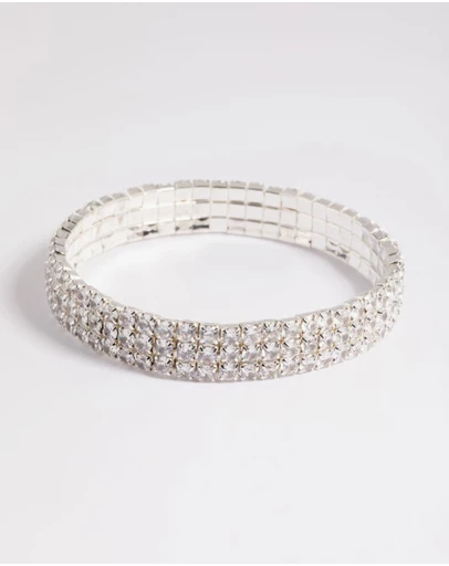 Lovisa - Silver Cubic Zirconia Diamante Stretch Triple Row Bracelet