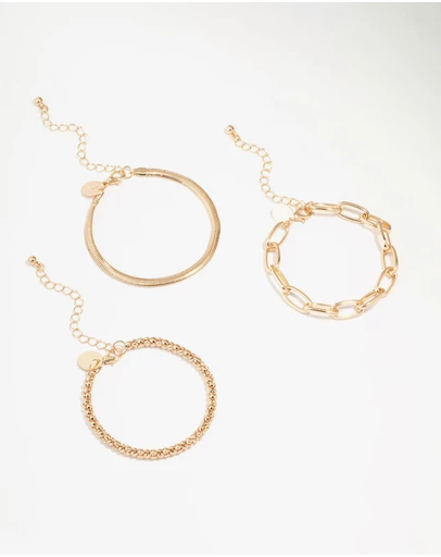 Lovisa - Gold Mixed Chain Bracelets 3-Pack