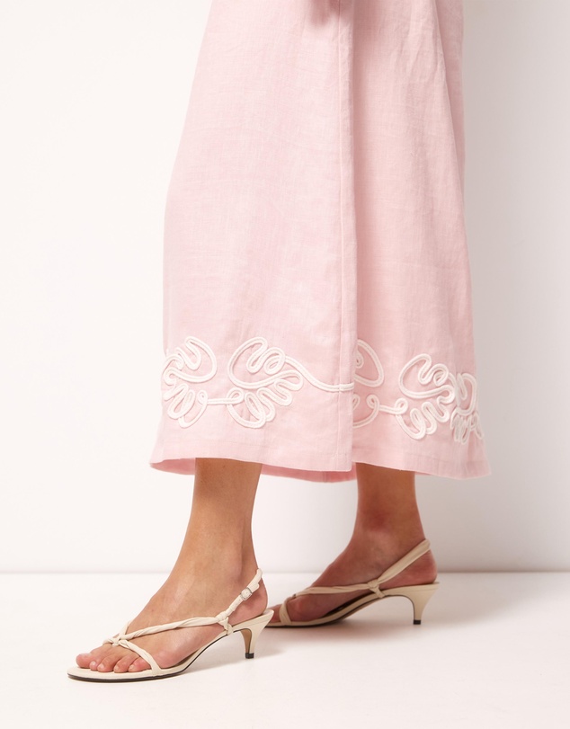 AERE - Quinn Embroidered Linen Midi Dress