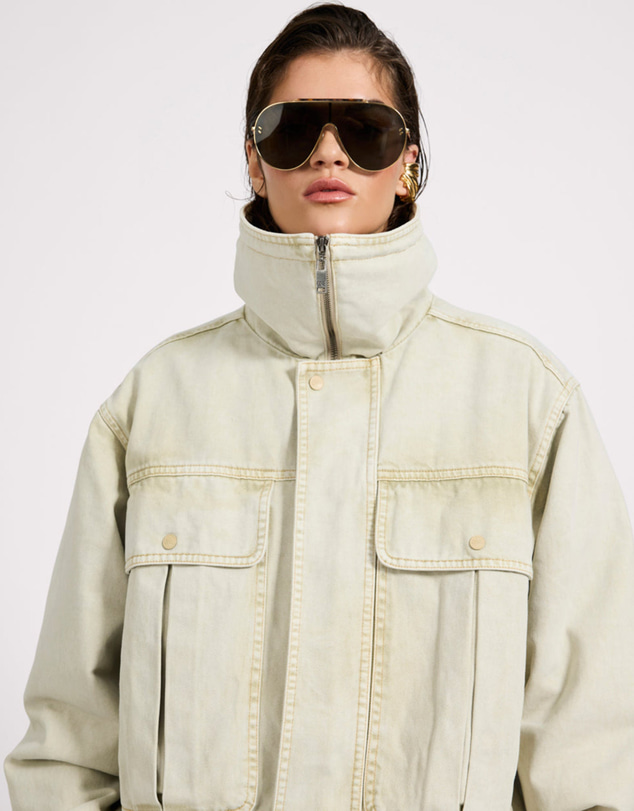 ONE TEASPOON - Denim Utility Puffer Jacket - Antique Stone