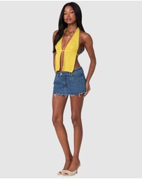EDIKTED - Caraway Ribbed Knit Split Front Top