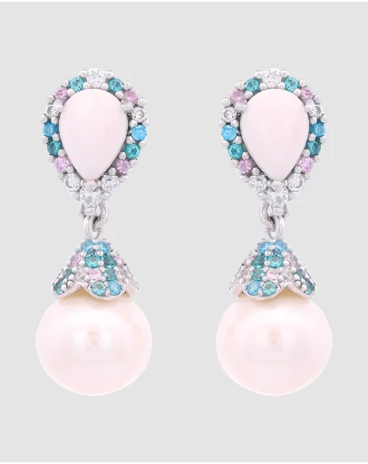 Georgini - GEORGINI WISTERIA CREATED OPAL AND PEARL CASCADE EARRINGS SILVER