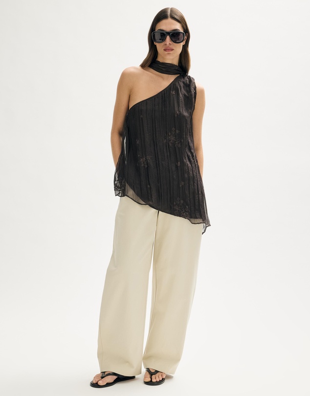 Minima Esenciales - Mila Embroidered Plisse Sheer Top