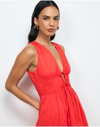 AERE - Indie Cotton Tie Front Midi Dress