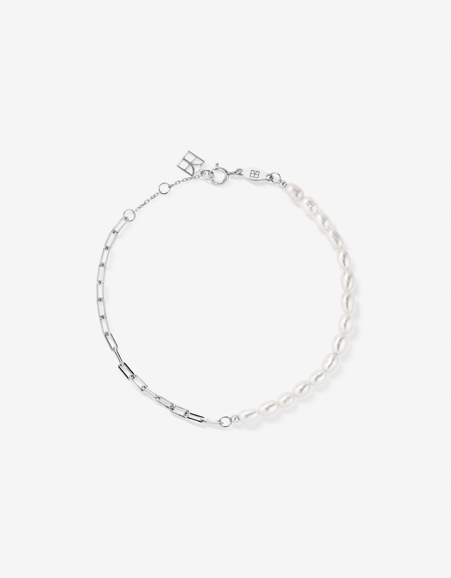 Michael Hill - Half Cultured Freshwater Pearl Half Paperclip Chain Bracelet in Sterling Silver