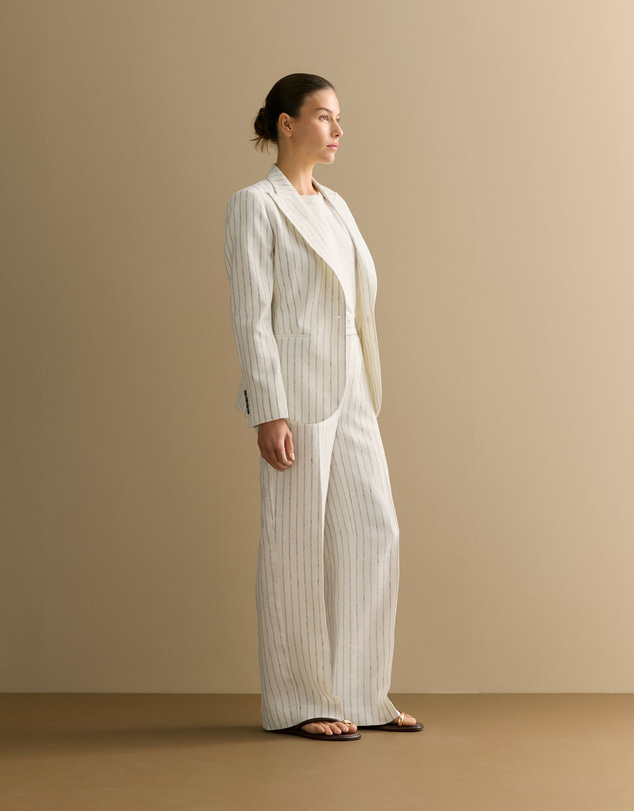 Trenery - Linen Dot Stripe Pant in White