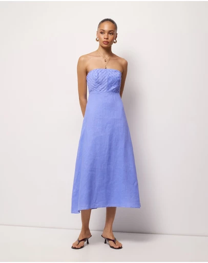 AERE - Maris Pintuck Strapless Linen Midi Dress