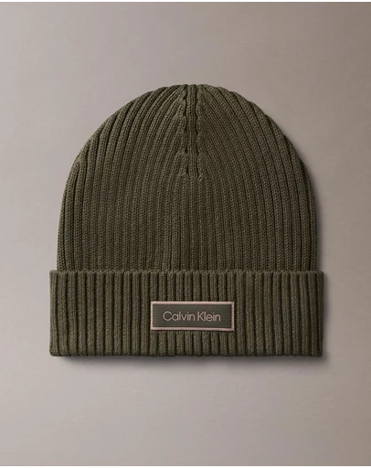 Calvin Klein - Patch Chunky Rib Cotton Beanie