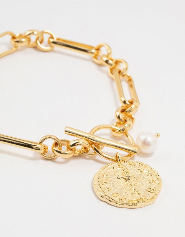 Lovisa - Gold Plated Brass Rectangular Link With Coin Bracelet