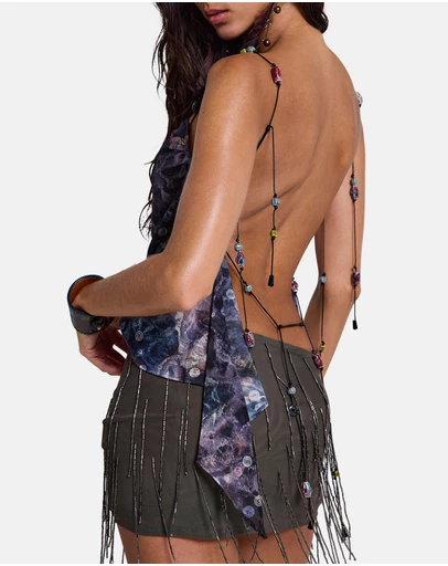 Jaded London - Kapli Backless Chiffon Top With Beaded Straps