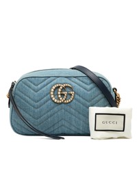 Pre-Loved by Azura Reborn - Pre-Loved Small GG Marmont Matelasse Denim Pearly Crossbody