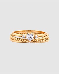 Elli Jewelry - Ring Set Crystal Heart 925 Sterling Silver Gold-Plated