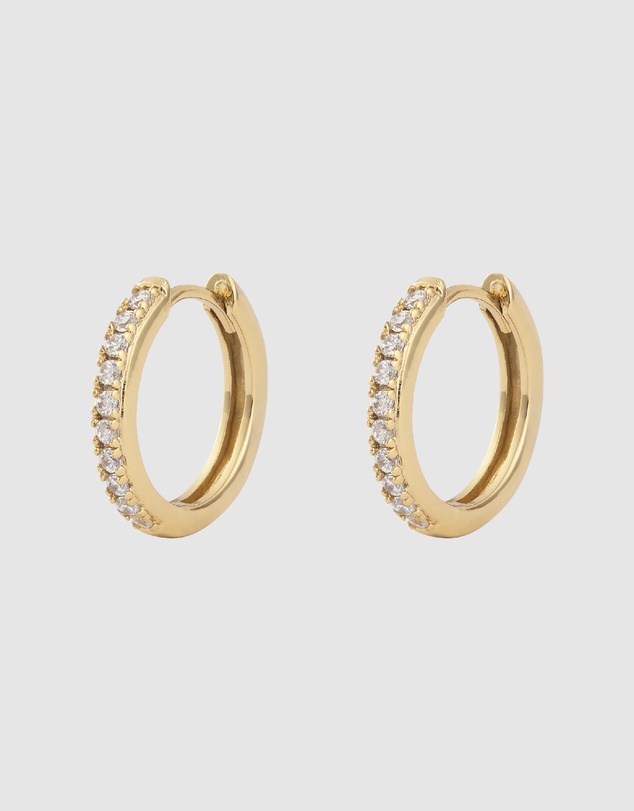 Wanderlust + Co - Classic Pave Gold 10mm Huggie Earrings