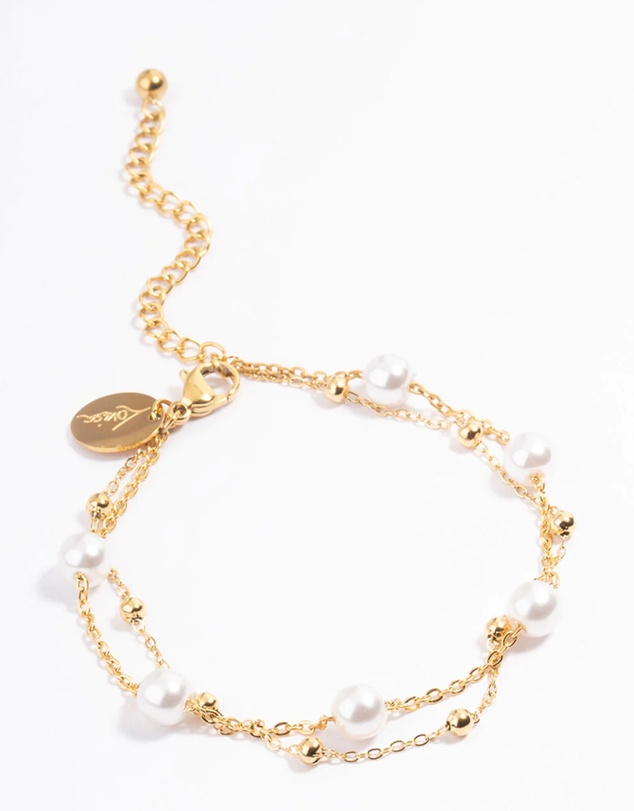 Lovisa - Waterproof Gold Plated Stainless Steel Double Layer Pearl Ball Bracelet