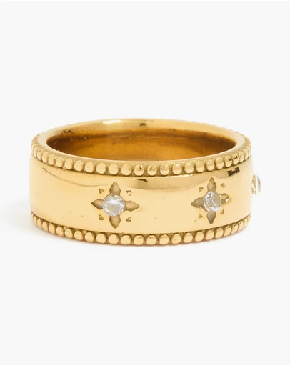 Lovisa - Waterproof Gold Plated Stainless Steel Cubic Zirconia Star Thick Band Ring
