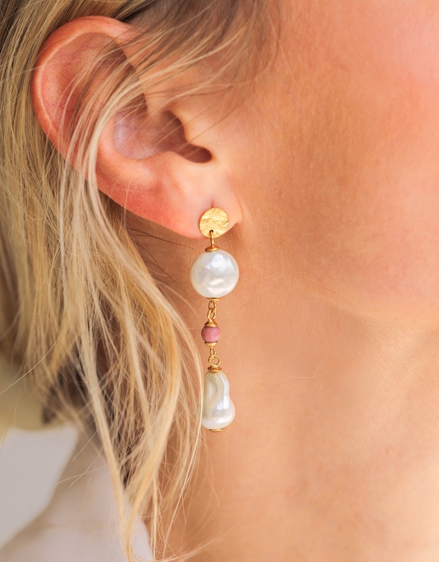 Elli Jewelry - Shell Pearl Round Charm Stud Earrings in Gold-Plated 925 Silver
