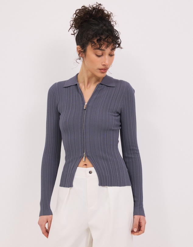 Calli - Mara Zip Knit Top With Collar