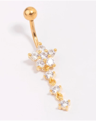 Lovisa - Gold Plated Titanium Cubic Zirconia Flower Threadless Belly Bar