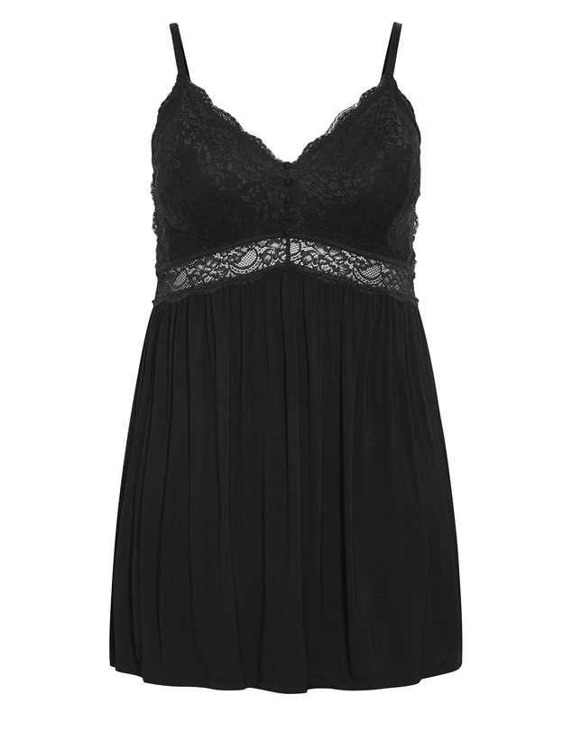 City Chic - Plus size Gizelle Lace Trim Sleep Chemise - black